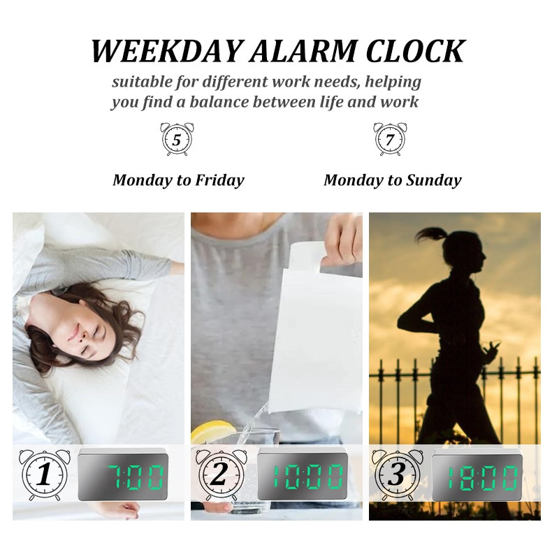 Ébresztőóra Digitális hőmérséklet óra LED kijelző Tükörórák Asztali asztali óra Mini elektromos órák nappali dekorációhoz