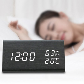 Ξύλινο ψηφιακό ηλεκτρονικό ξυπνητήρι τρίγωνο δημιουργικό ρολόι φωνητικός έλεγχος LED συναγερμός χρονοδιακόπτη θερμοκρασίας και υγρασίας