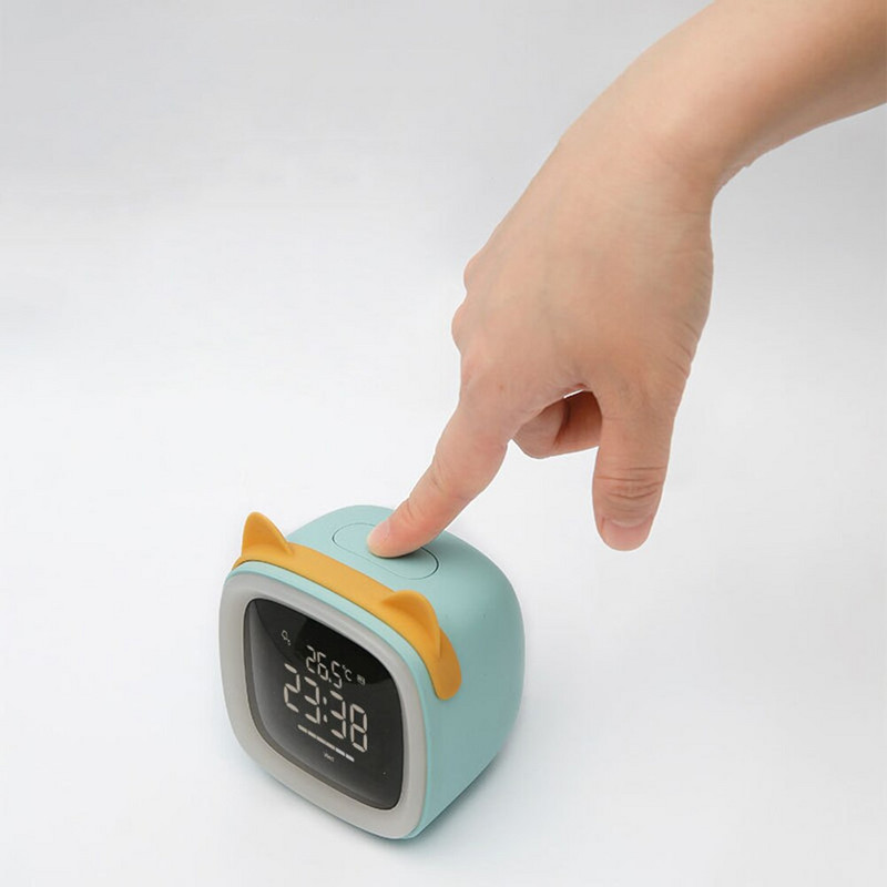 Naujausias mini nešiojamas animacinis triušio ausies formos įkraunamas skaitmeninis ekranas LED nakties žadintuvas su apšviestu namų dekoru