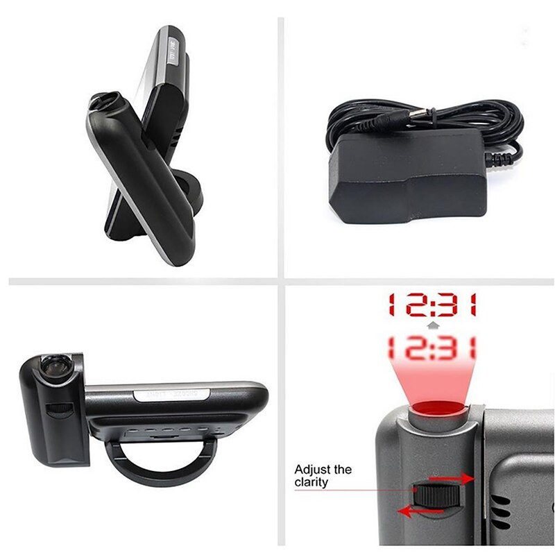 Digitális ébresztőóra fali vetítés időjárási LCD képernyő szundi ébresztő kettős lézeres forgatható óra színes kijelzős asztali óra