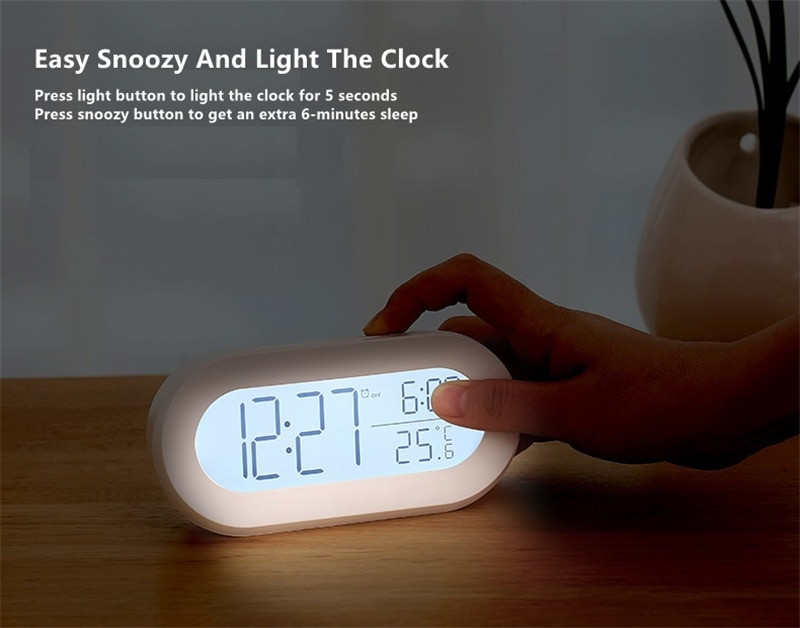 Skaitmeninis žadintuvas, skirtas stalui ar miegamajam Maži žadintuvai vaikams Minkšto foninio apšvietimo snaudimo ir temperatūros akumuliatoriaus operatoriaus laikrodis