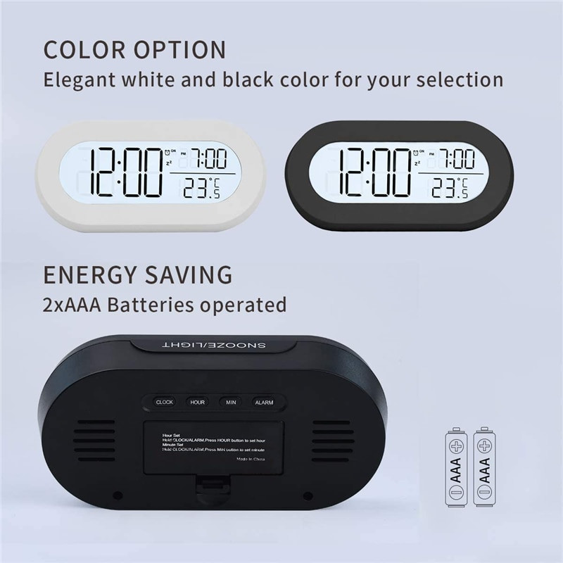 Skaitmeninis žadintuvas, skirtas stalui ar miegamajam Maži žadintuvai vaikams Minkšto foninio apšvietimo snaudimo ir temperatūros akumuliatoriaus operatoriaus laikrodis