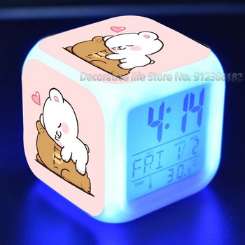 Ζευγάρια κινουμένων σχεδίων Ξυπνητήρι Γάλα και μόκα Ζευγάρια Πολύχρωμο επιτραπέζιο ρολόι Led Ψηφιακό ρολόι με θερμόμετρο ημερομηνίας Δώρα γενεθλίων Lovers