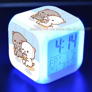 Ζευγάρια κινουμένων σχεδίων Ξυπνητήρι Γάλα και μόκα Ζευγάρια Πολύχρωμο επιτραπέζιο ρολόι Led Ψηφιακό ρολόι με θερμόμετρο ημερομηνίας Δώρα γενεθλίων Lovers