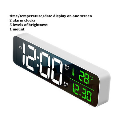 Muzika LED skaitmeninis žadintuvas Temperatūros datos ekranas Staliniai veidrodiniai laikrodžiai Namų stalo sienų apdaila Dovana Dovana