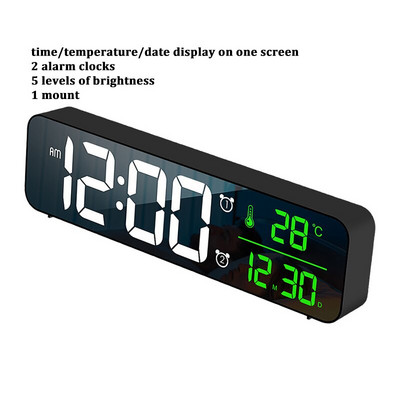 Muzika LED skaitmeninis žadintuvas Temperatūros datos ekranas Staliniai veidrodiniai laikrodžiai Namų stalo sienų apdaila Dovana Dovana