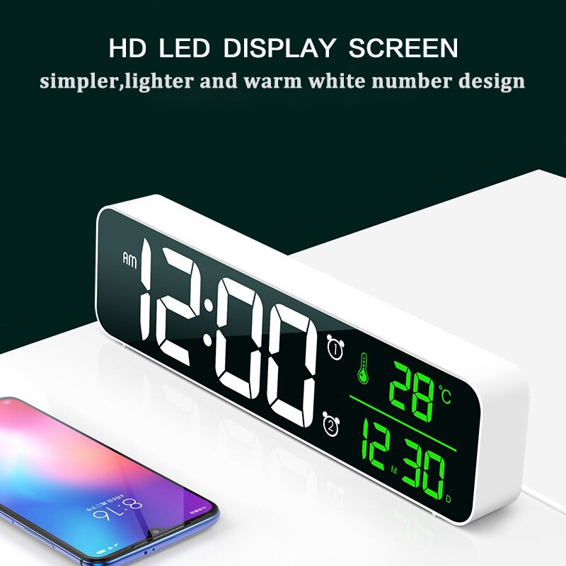 Muzika LED skaitmeninis žadintuvas Temperatūros datos ekranas Staliniai veidrodiniai laikrodžiai Namų stalo sienų apdaila Dovana Dovana