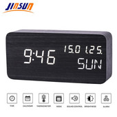 JINSUN stalinio laikrodžio garso valdymas stalinis šviečiantis žadintuvas vaikams medinis kalendorius modernus reguliuojamas ryškumas