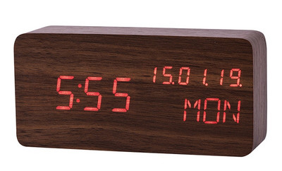 JINSUN stalinio laikrodžio garso valdymas stalinis šviečiantis žadintuvas vaikams medinis kalendorius modernus reguliuojamas ryškumas