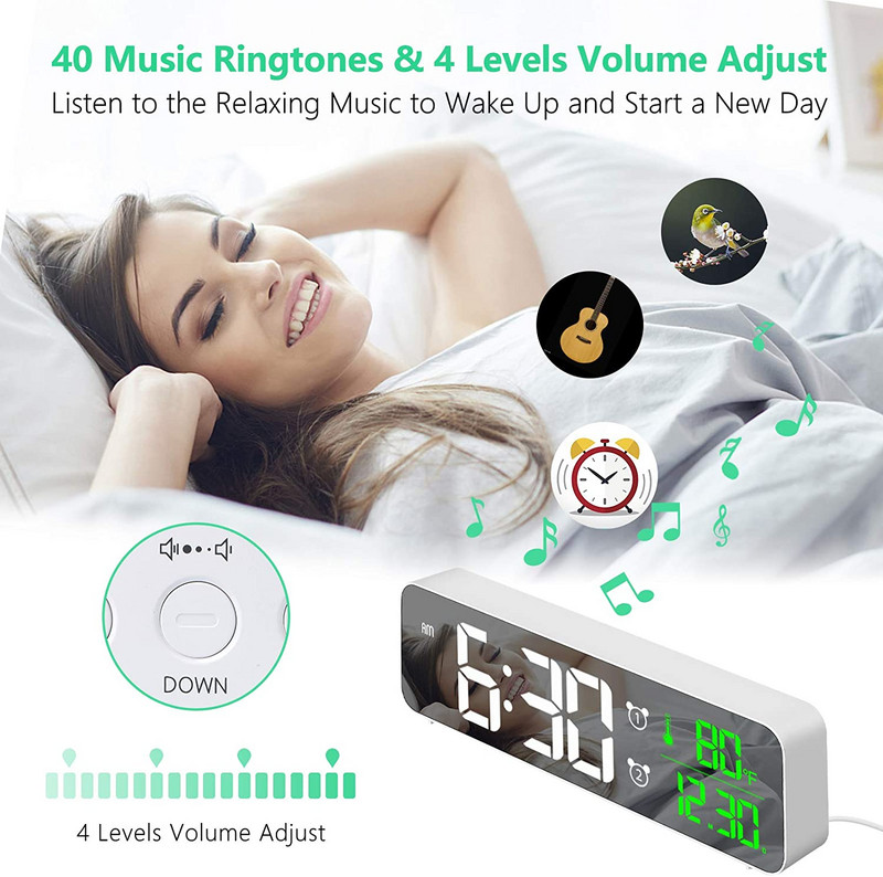 Ceas cu alarmă digital cu LED pentru dormitor Ceas cu alarmă USB cu iluminare din spate Cronometru de birou Afișaj cu temperatură Ceas cu alarmă Ceas cu alarmă pentru birou