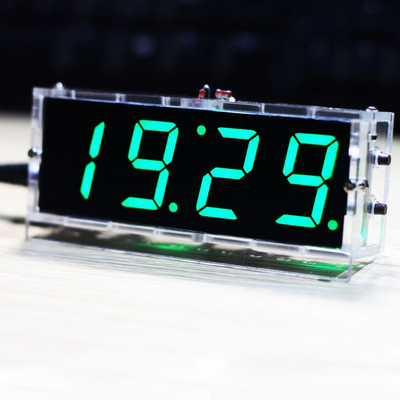 Kompakt barkácsolás digitális LED órakészlet 4 számjegyű fényszabályozó hőmérséklet, dátum idő kijelzővel, átlátszó tokkal beltéri kültéri használatra