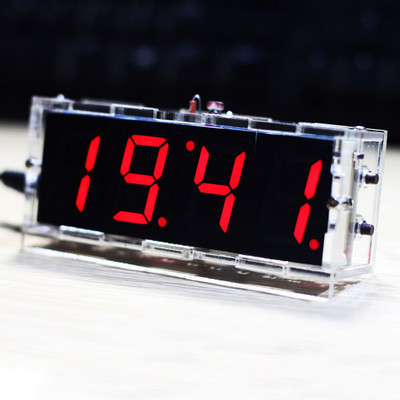 Kompakt barkácsolás digitális LED órakészlet 4 számjegyű fényszabályozó hőmérséklet, dátum idő kijelzővel, átlátszó tokkal beltéri kültéri használatra