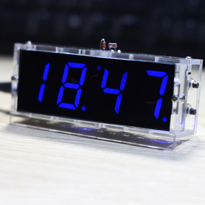Kompakt barkácsolás digitális LED órakészlet 4 számjegyű fényszabályozó hőmérséklet, dátum idő kijelzővel, átlátszó tokkal beltéri kültéri használatra