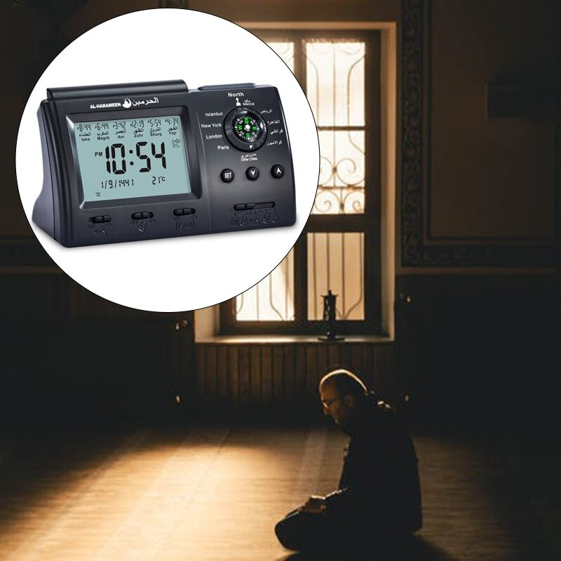 Musulmonų stalo laikrodis su Adhan žadintuvu islamiškas azanas laikas maldai Qiblah kryptis M4YD