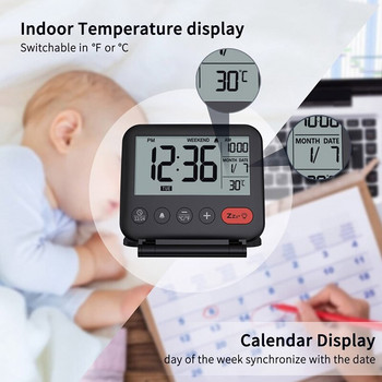 Ψηφιακό Ξυπνητήρι Ταξιδιού Μίνι φορητό ρολόι με οθόνη LCD, Μικρό αναδιπλούμενο ρολόι γραφείου με μπαταρία για παιδικό υπνοδωμάτιο