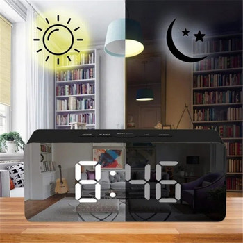 Ψηφιακό Ξυπνητήρι πολλαπλών λειτουργιών Ρολόι καθρέφτη LED με λειτουργία Dimmer Snooze Temperature για υπνοδωμάτιο γραφείο Ταξιδιωτική διακόσμηση σπιτιού