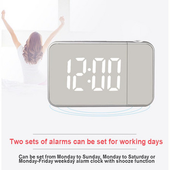 LED Ψηφιακό Ξυπνητήρι Προβολής Καθρέφτης Ρολόι Επιτραπέζιο Ηλεκτρονικό Ξυπνητήρι με Προβολέα ώρας προβολής Υπνοδωμάτιο για το σπίτι