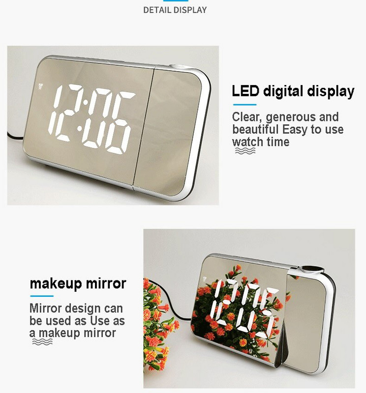 Ceas deşteptător cu proiecţie digitală cu LED Ceas cu oglindă de masă Ceas cu alarmă electronică cu proiector timp de proiecţie Dormitor pentru casă