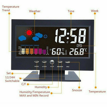 1Pc Έξυπνη ψηφιακή οθόνη μετεωρολογικού σταθμού Ημερολόγιο συναγερμού/Λειτουργία ρολογιού Θερμόμετρο Ασύρματο μετρητή υγρασίας θερμοκρασίας