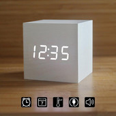 60*60*60mm LED fa ébresztőóra óra asztali hangvezérlés digitális fa Despertador elektronikus USB/AAA tápellátású órák dekoráció