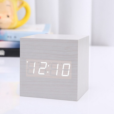 60*60*60mm LED fa ébresztőóra óra asztali hangvezérlés digitális fa Despertador elektronikus USB/AAA tápellátású órák dekoráció
