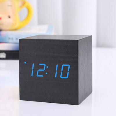 60*60*60mm LED fa ébresztőóra óra asztali hangvezérlés digitális fa Despertador elektronikus USB/AAA tápellátású órák dekoráció