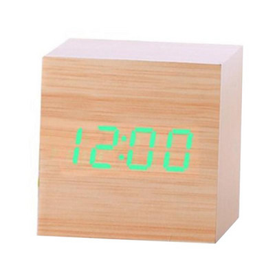 60*60*60mm LED fa ébresztőóra óra asztali hangvezérlés digitális fa Despertador elektronikus USB/AAA tápellátású órák dekoráció