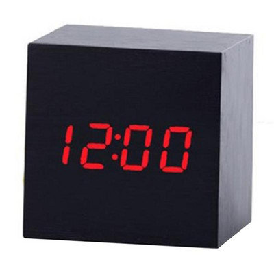 60*60*60mm LED fa ébresztőóra óra asztali hangvezérlés digitális fa Despertador elektronikus USB/AAA tápellátású órák dekoráció
