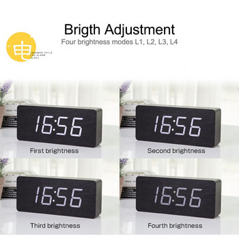 Ψηφιακά ρολόγια JINSUN LED Ξύλινο Despertador Μοντέρνο τετράγωνο πολύχρωμο ξυπνητήρι με αισθητήρα επιφάνειας εργασίας φωνητικού ελέγχου θερμοκρασίας