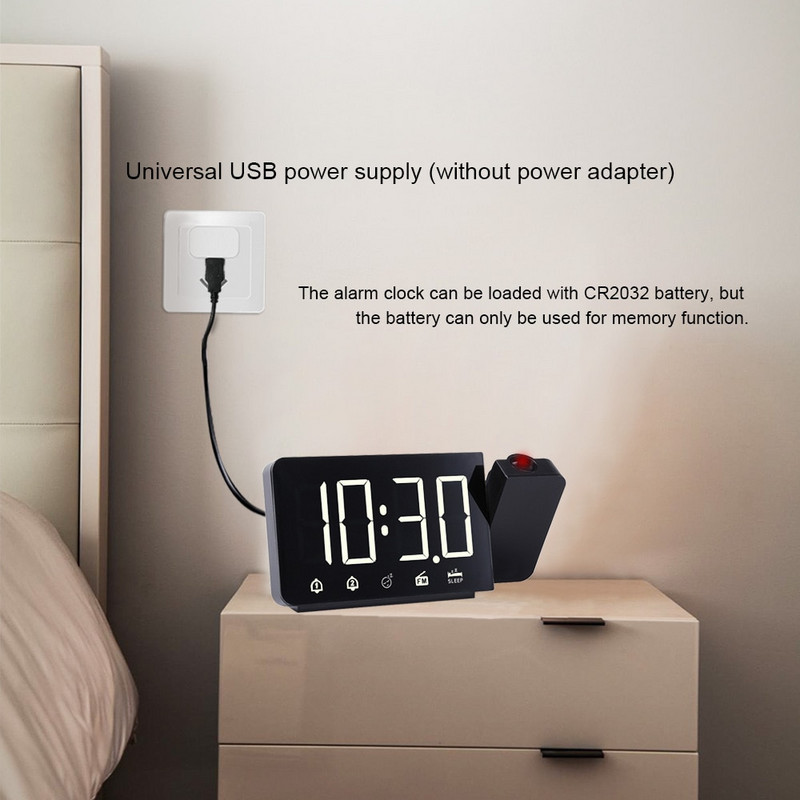 FanJu LED skaitmeninis žadintuvas Laikrodis Stalas Elektroninis Stalinis Laikrodis USB Pažadinimas FM Radijas Laiko Projektorius Snaudimo funkcija 2 žadintuvas