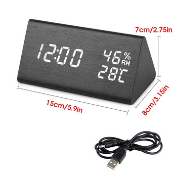 Ψηφιακό Ξυπνητήρι LED Ξύλινο επιτραπέζιο ρολόι Snooze με μετρητή θερμοκρασίας και υγρασίας Εσωτερικά επιτραπέζια ρολόγια με τροφοδοσία USB/AAA