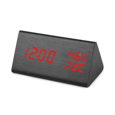 Skaitmeninis žadintuvas LED medinis snaudimo stalo laikrodis su temperatūros ir drėgmės matuokliu, vidinis USB / AAA maitinamas stalinis laikrodžiai