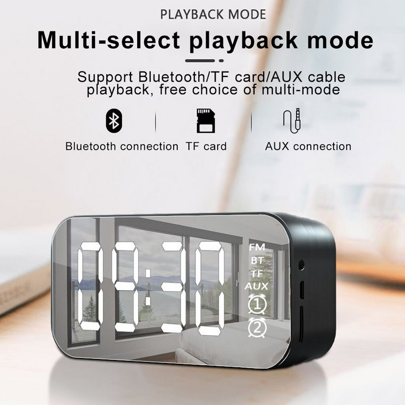 LED tükör asztali óra digitális ébresztőóra asztali óra gyerekeknek hálószoba lakberendezési Bluetooth TF kártya AUX csatlakozás FM rádió