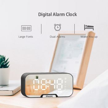 Καθρέφτης LED Ξυπνητήρι Ψηφιακό επιτραπέζιο ρολόι αφύπνισης Ηλεκτρονικό ρολόι ένδειξη θερμοκρασίας Ξυπνητήρι με ηχείο BT ραδιόφωνο FM