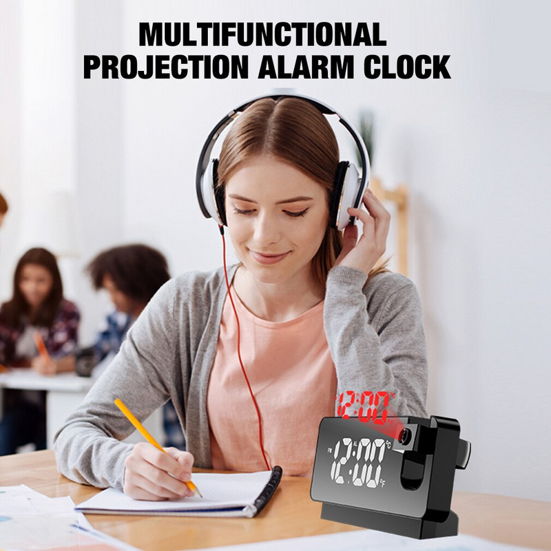 LED skaitmeninis žadintuvas Laikrodžių stalo elektroniniai staliniai laikrodžiai USB pažadinimo laikas lubų projektoriaus funkciniai laikrodžiai