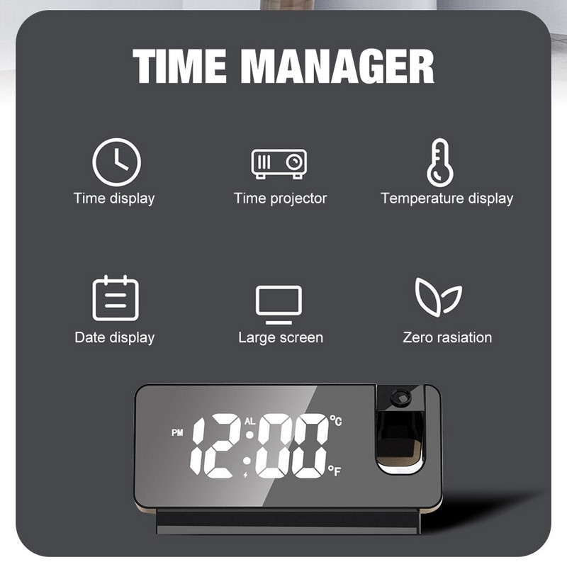 LED skaitmeninis žadintuvas Laikrodžių stalo elektroniniai staliniai laikrodžiai USB pažadinimo laikas lubų projektoriaus funkciniai laikrodžiai