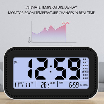 Ψηφιακό ηλεκτρονικό ξυπνητήρι, ημερολογιακό θερμόμετρο, αθόρυβο επιτραπέζιο ρολόι, λειτουργία ύπνου, οπίσθιος φωτισμός LED γραφείου, επιτραπέζιο ρολόι