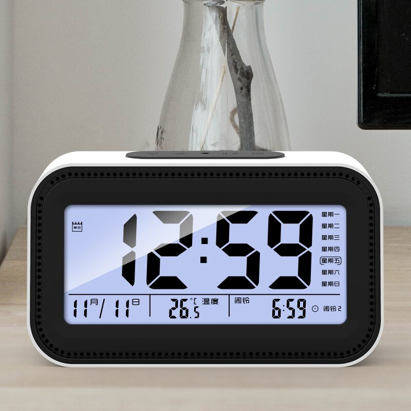Digitális elektronikus ébresztőóra, naptári hőmérő, csendes asztali óra, álmosító funkció, irodai LED háttérvilágítás, asztali óra