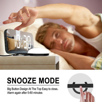 Ξυπνητήρι καθρέφτη LED με σέικερ κρεβατιού Φως νύχτας για κωφούς με προβλήματα ακοής για βαριά κοιμώμενη αναβολή Ρολόγια διπλού φορτιστή USB