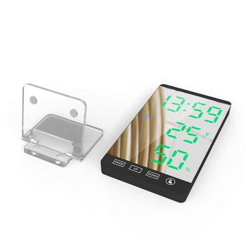 Καθρέφτης LED Ξυπνητήρι Ψηφιακό ρολόι Ένδειξη θερμοκρασίας υγρασίας Θύρα εξόδου USB Κουμπί αφής Αναβολή Επιτραπέζιο Ηλεκτρονικό ρολόι