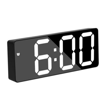 Καθρέφτης Ψηφιακά LED Ξυπνητήρι Φωνητικός έλεγχος Επιτραπέζιο ρολόι αναβολής με λειτουργία μετρητή θερμοκρασίας στυλ Ημερολόγια Μαύρο επιτραπέζιο ρολόι
