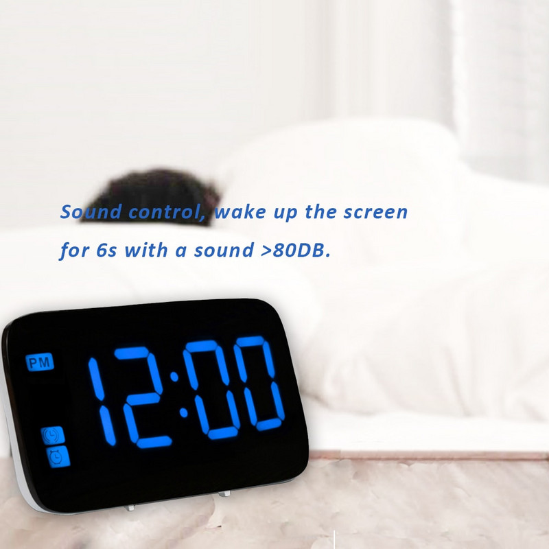 LED žadintuvas Balso valdymas Didelis ekranas Skaitmeninis laikrodis Snausti prie lovos Elektroninis stalinis žadintuvas Laiko ataskaitų teikimas