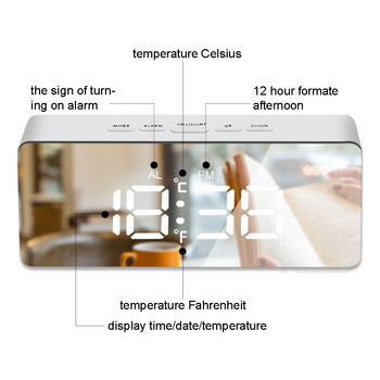 Καθρέφτης LED Ξυπνητήρι Ψηφιακό Snooze Επιτραπέζιο ρολόι αφύπνισης Φως Ηλεκτρονική οθόνη μεγάλης ώρας Ρολόι διακόσμησης σπιτιού