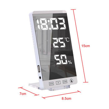 Οθόνη ώρας θερμοκρασίας υγρασίας 6 ιντσών καθρέφτης LED Ξυπνητήρι Κουμπί αφής τοίχου Ψηφιακό ρολόι Θύρα εξόδου USB Επιτραπέζιο ρολόι