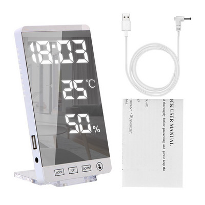 Aeg Temperatuur Niiskusnäidik 6-tolline LED-peegli äratuskell puutenupp seina digitaalkell USB väljundport lauakell
