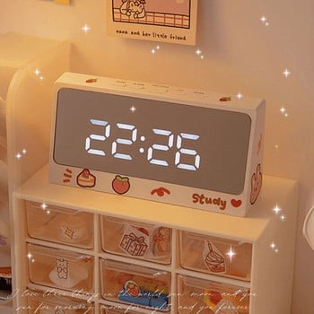 Ins Ψηφιακό ρολόι Επιτραπέζιο Ρολόι Αναβολή Ξυπνητήρι Χαριτωμένο αθόρυβο ρολόι καθρέφτη Φοιτητικό Επιτραπέζιο ρολόι LED Ηλεκτρονικό ρολόι για παιδιά