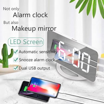 Ψηφιακό Ξυπνητήρι LED Καθρέφτης Φως νύχτας LED Επιτραπέζιο ρολόι Λειτουργία αναβολής 2 Θύρες φορτιστή USB Ρυθμιζόμενη φωτεινότητα Επιτραπέζια ρολόγια
