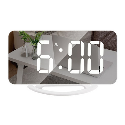 Digitális LED ébresztőóra tükör éjszakai fény LED asztali óra szundi funkció 2 USB töltőport, állítható fényerősségű asztali órák
