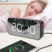 Žadintuvas LED skaitmeninis didelio laiko temperatūros ekrano veidrodinis snaudimo stalo laikrodis AAA galios elektroninis automatinis foninio apšvietimo laikrodžiai