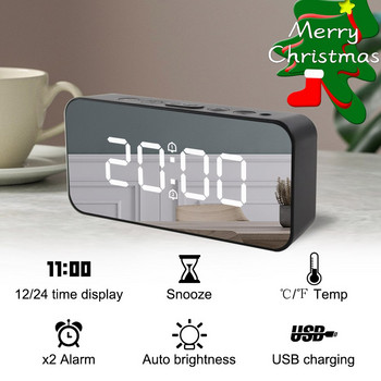 Ξυπνητήρι LED Ψηφιακή οθόνη μεγάλης ώρας θερμοκρασίας Καθρέφτης Επιτραπέζιο ρολόι AAA Power Ηλεκτρονικά αυτόματα ρολόγια οπίσθιου φωτισμού